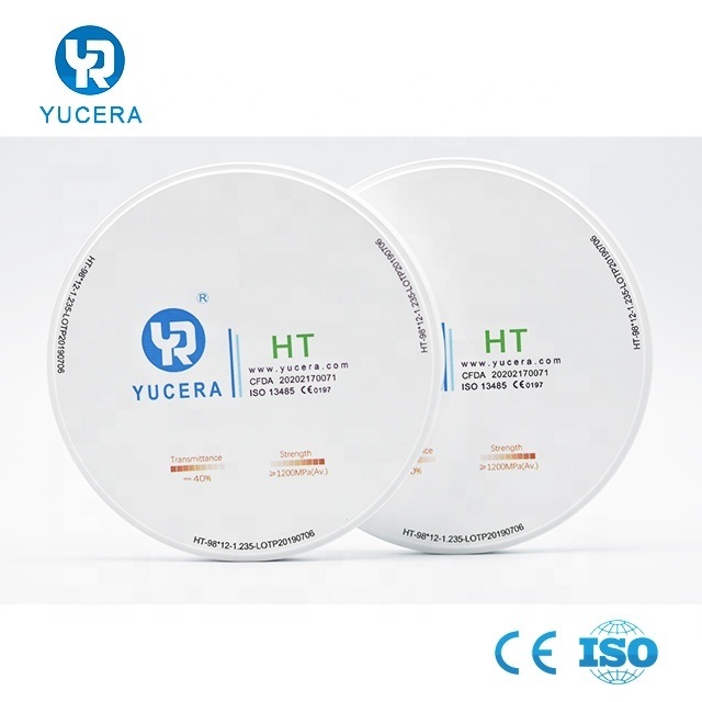 YUCERA 40% Translucent 98*14mm HT Cad Cam Dental Materials White Ceramic Zirconia Blocks