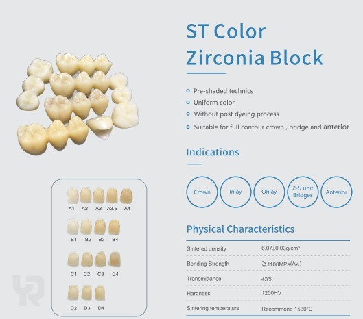 Yucera ST color Dental Zirconia Discs Perfectly Paired with Our High Quality Blocks