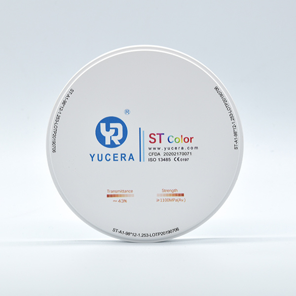 98mm 歯科用ジルコニアディスク - YUCERA ST-Color 高透過性 (43%) & 高強度 (1100MPa)