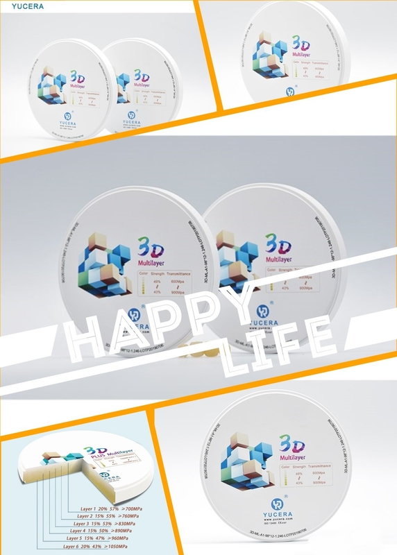 Yucera 3Dの前方の王冠のためのプロ多層ジルコニアのブロックCAD CAMシステム